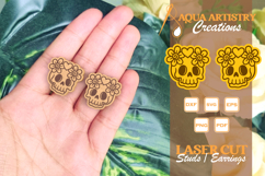 Terracotta Skull Earrings, Studs Laser Cut SVG Design Product Image 1