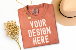 Comfort Colors C1717 Terracotta Shirt Mockup, Flat Lay Shirt Product Image 1