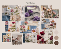 Vintage Floral Digital Paper Set, Shabby Chic Scrapbook Product Image 2