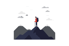 Hiker standing on mountain peak, admiring vast cloudy landsc Product Image 1
