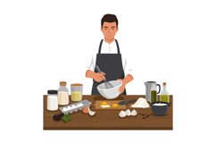 Young man whisking ingredients in a kitchen while preparing Product Image 1