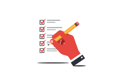 Hand holding pencil writing on checklist with checked items Product Image 1