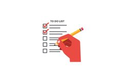 Hand holding pencil marking checked items on to-do list Product Image 1