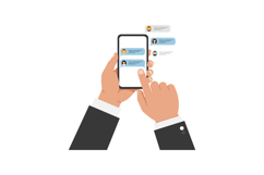 Hands holding smartphone while interacting with messaging ap Product Image 1