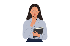 Thoughtful woman holding notebook with pen, pondering ideas Product Image 1
