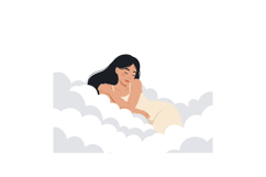 Woman peacefully resting among soft clouds in serene atmosph Product Image 1