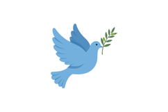 Blue dove holding an olive branch in flight against a white Product Image 1