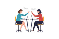 Two women collaborating at desks with laptops in a modern of Product Image 1