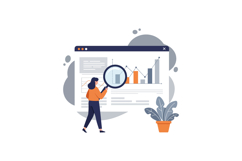Woman analyzing data trends using a magnifying glass on a sc Product Image 1