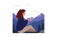 Woman enjoying a hot drink while sitting in the mountains Product Image 1