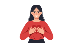 Woman smiling while holding a heart illustration with a warm Product Image 1