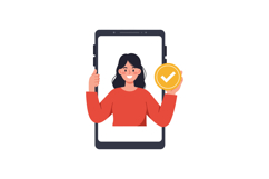 Woman smiling and holding a checkmark inside a smartphone fr Product Image 1