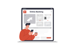 User interacting with online banking interface on a laptop s Product Image 1