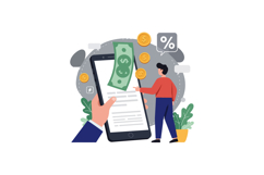 Person interacting with smartphone displaying money and fina Product Image 1