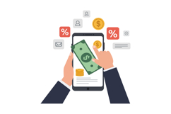 Digital payment transaction with smartphone and cash visual Product Image 1