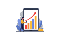 Businesswoman analyzing growth chart on smartphone beside fi Product Image 1