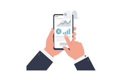 Hands holding smartphone displaying financial data and analy Product Image 1