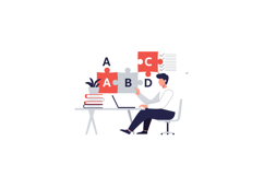 Man assembling puzzle pieces while working at a desk with la Product Image 1