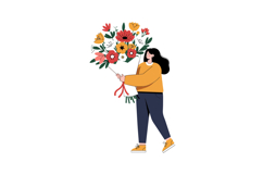 Woman joyfully holding a large bouquet of colorful flowers o Product Image 1