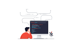 Person coding on computer with colorful code and abstract li Product Image 1