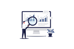 Business professional analyzing data trends on a large compu Product Image 1