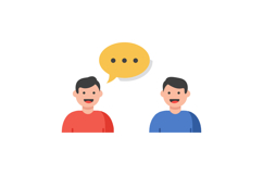 Two cartoon characters engaged in a friendly conversation wi Product Image 1