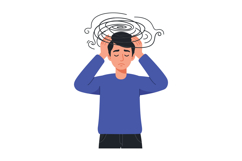 Person holding head in distress with swirling lines represen Product Image 1