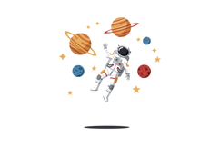 Astronaut floating in space surrounded by colorful planets a Product Image 1