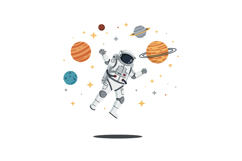 Astronaut floating in space surrounded by colorful planets a Product Image 1