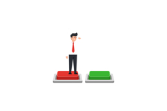 Businessman standing on red button while pointing to green b Product Image 1
