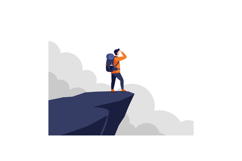 Hiker standing on cliff looking into the distance with backp Product Image 1