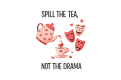 Tea pot and cup with hearts spilling tea and theatrical dram Product Image 1