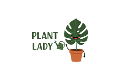 Plant lady with watering can cute cartoon vector illustratio Product Image 1