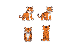 Cute cartoon tiger illustrations in multiple poses for tshir Product Image 1
