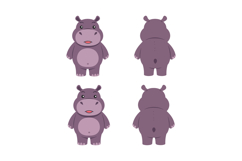 Cute cartoon hippo front and back view vector illustration i Product Image 1