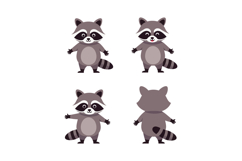 Cute cartoon raccoon vector illustration set for tshirt prin Product Image 1