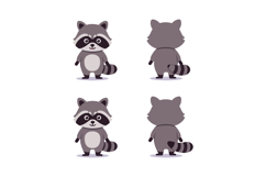 Cute raccoon animal vector illustration front and back view Product Image 1