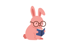 Pink Bunny Rabbit Wearing Glasses Reading Book Vector Illust Product Image 1