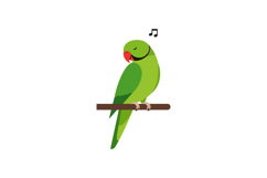 Green Parrot Sitting on Branch Singing Musical Note Vector I Product Image 1
