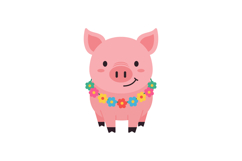 Cute pink pig with colorful flower necklace vector illustrat Product Image 1