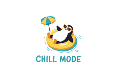 Penguin relaxing on inflatable ring with umbrella and sungla Product Image 1