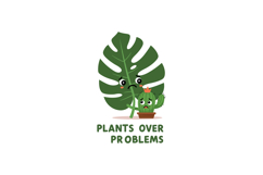 Cute sad cactus and big leaf plant over problems motivationa Product Image 1