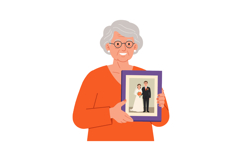 Elderly woman holding framed wedding photo illustration in o Product Image 1