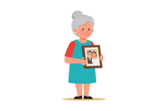 Elderly woman holding framed photo of couple in turquoise dr Product Image 1