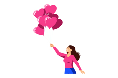 Woman holding bunch of pink and red heart shaped balloons ve Product Image 1