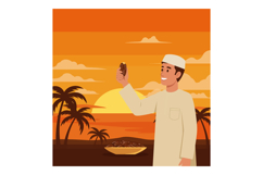 Man holding date fruit during orange sunset with palm trees Product Image 1