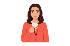 Woman Holding Black Prayer Beads in Red Sweater Vector Illus Product Image 1