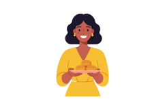 Woman Holding Plate of Bread Vector Illustration with Yellow Product Image 1