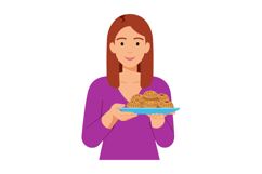 Woman holding plate of baked goods vector illustration with Product Image 1