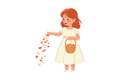 Little girl scattering autumn leaves with basket vector illu Product Image 1